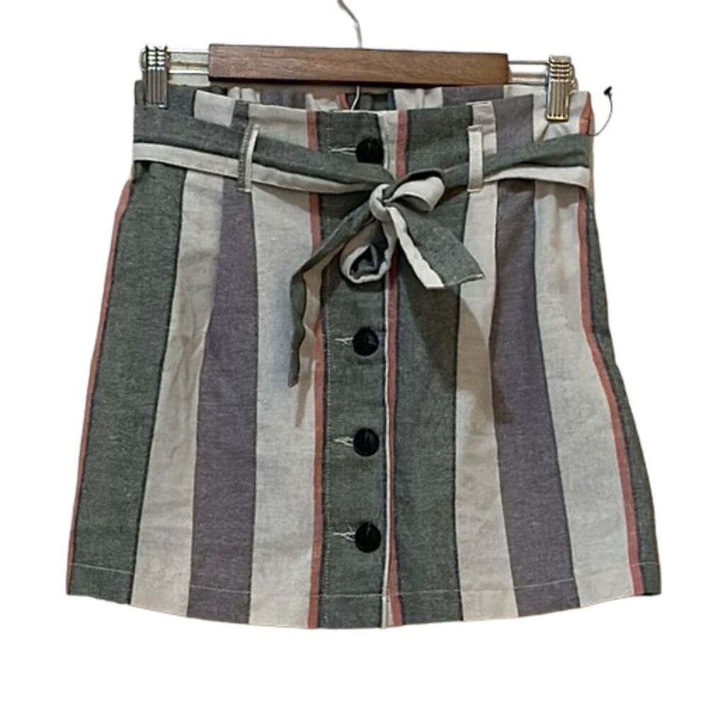 Cisono Linen Micro Mini Skirt Womens Medium Tie Button Front Boho Spring Green
